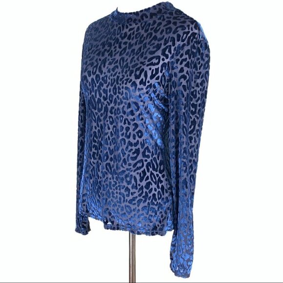 Shein Womens top size L leopard blue turtleneck see through holiday party - Picture 6 of 9